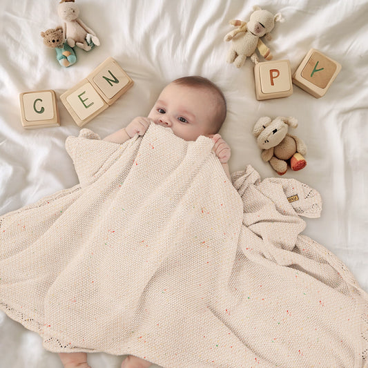 OATMEAL FLECK KNITTED BABY BLANKET