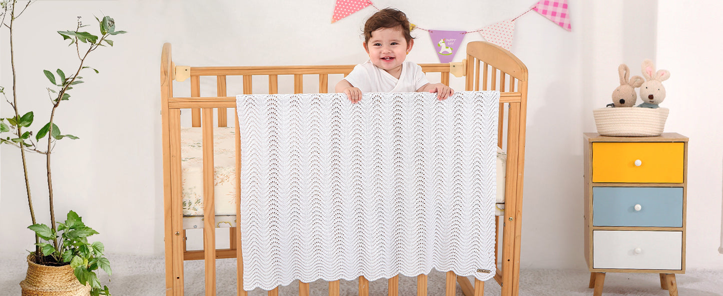 White Crochet Baby Blanket – Soft, Breathable Cotton for Newborns & Infants