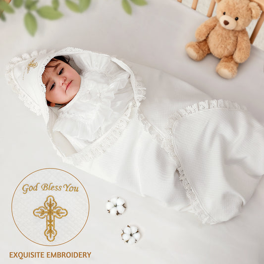 Baptism & Christening Baby Blanket with Hood