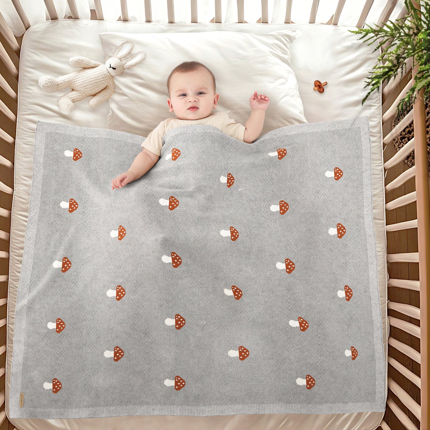 GREY MUSHROOM BABY BLANKT