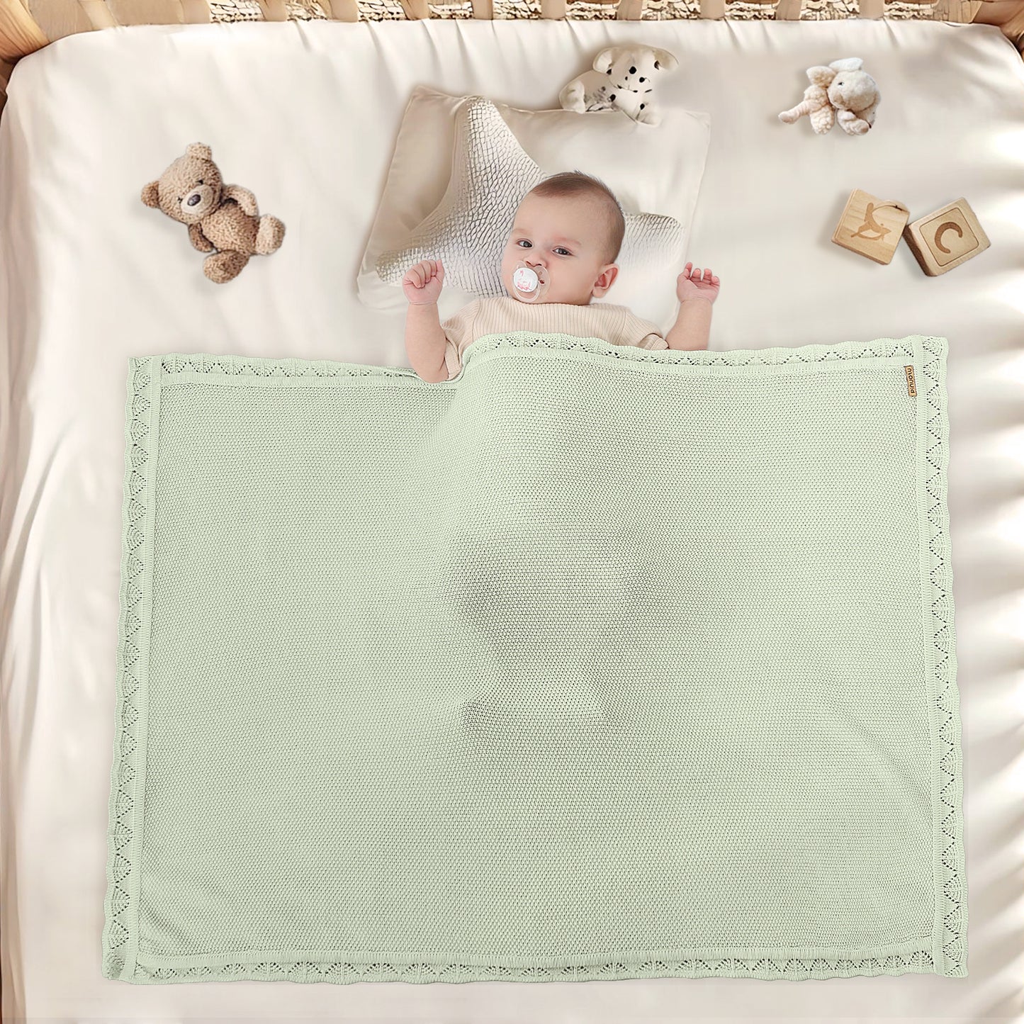 LIME CREAM GREEN KNITTED BABY BLANKET