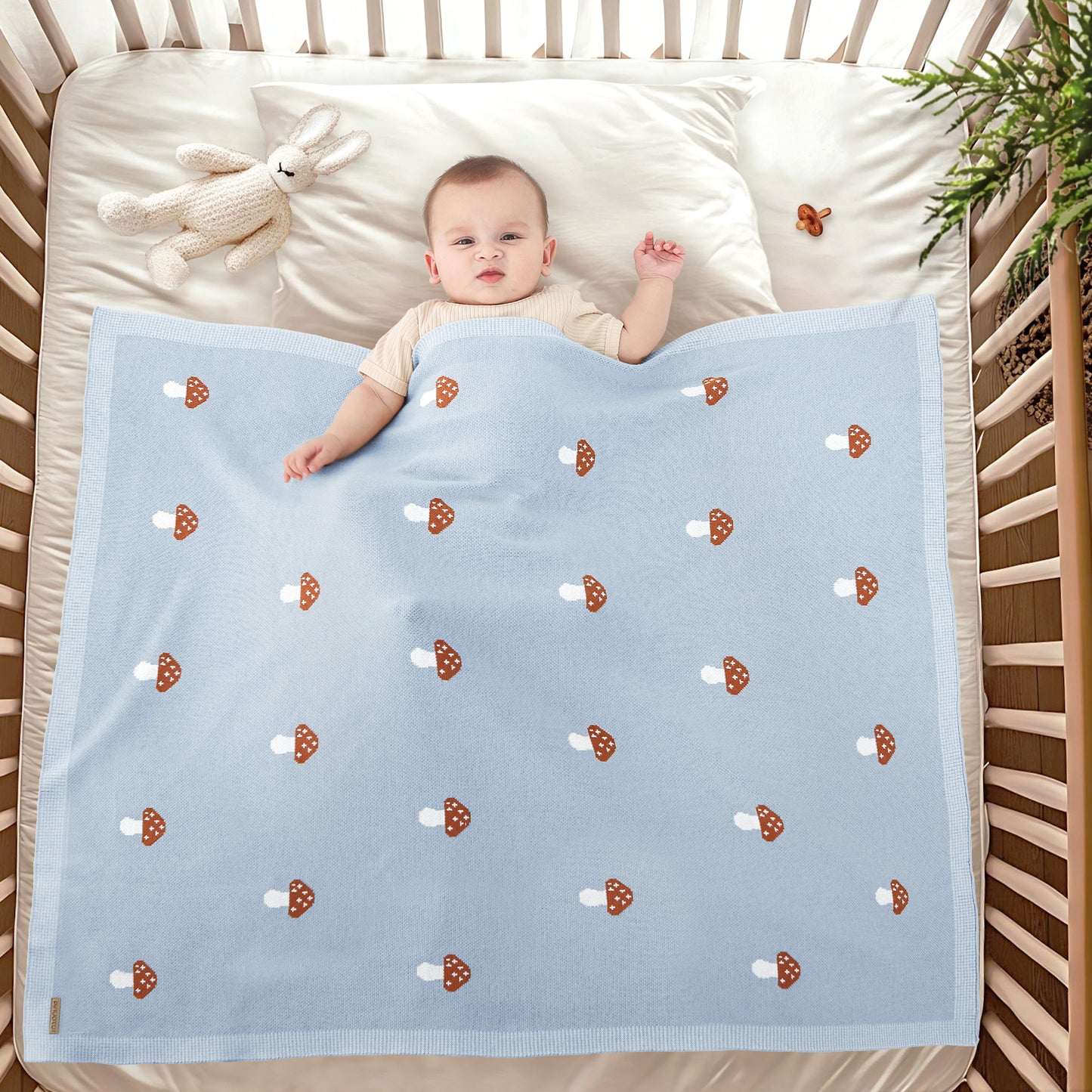 BLUE MUSHROOM BABY BLANKT