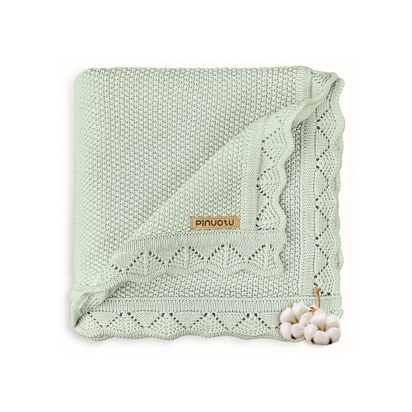 LIME CREAM GREEN KNITTED BABY BLANKET