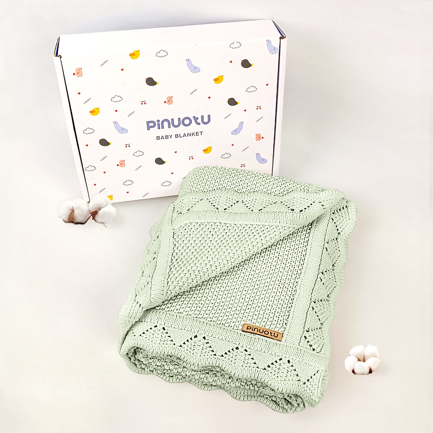 LIME CREAM GREEN KNITTED BABY BLANKET