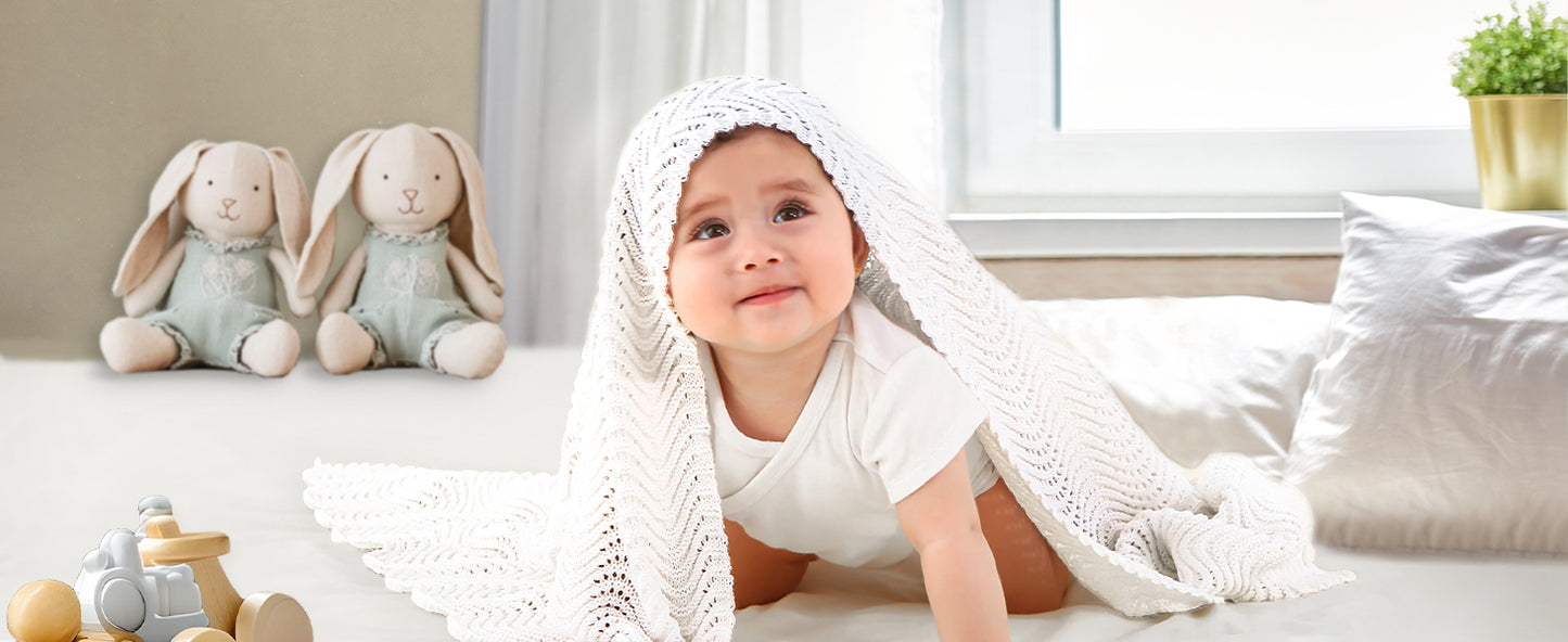 White Crochet Baby Blanket – Soft, Breathable Cotton for Newborns & Infants