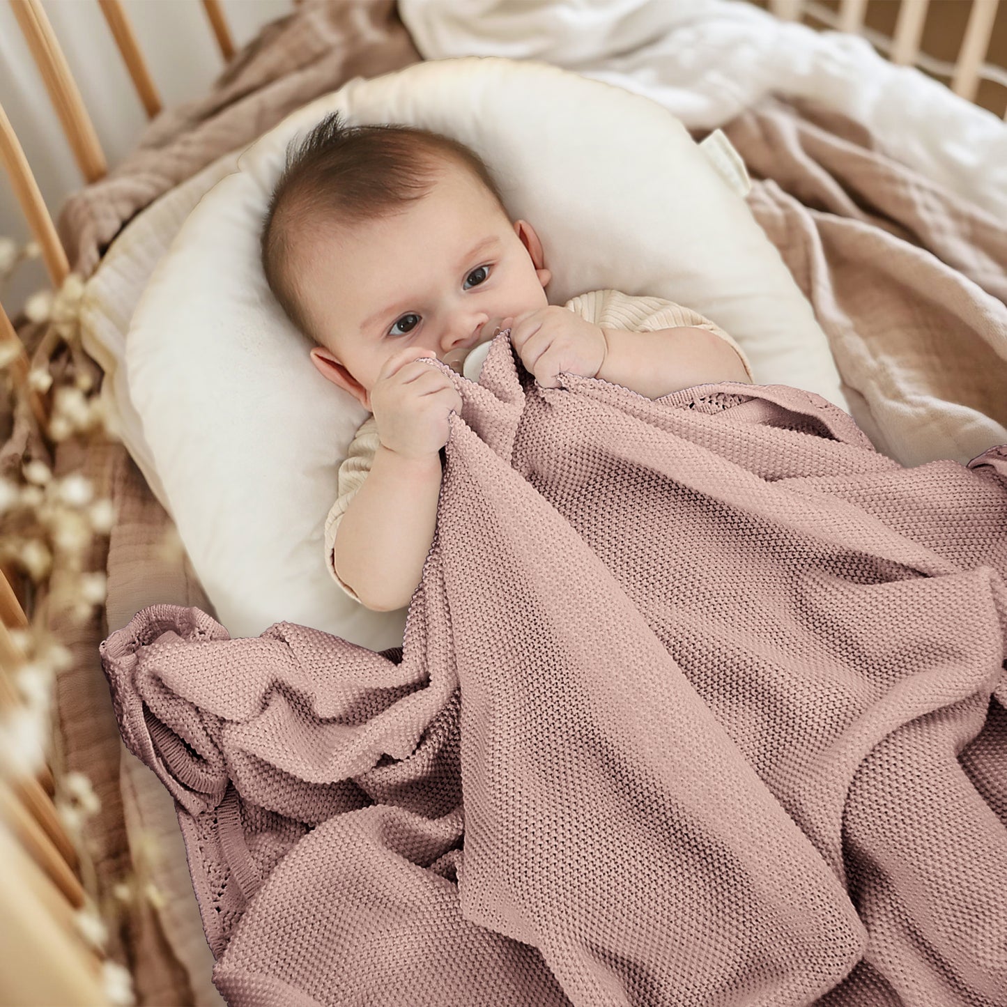 DUSTY ROSE KNITTED BABY BLANKET