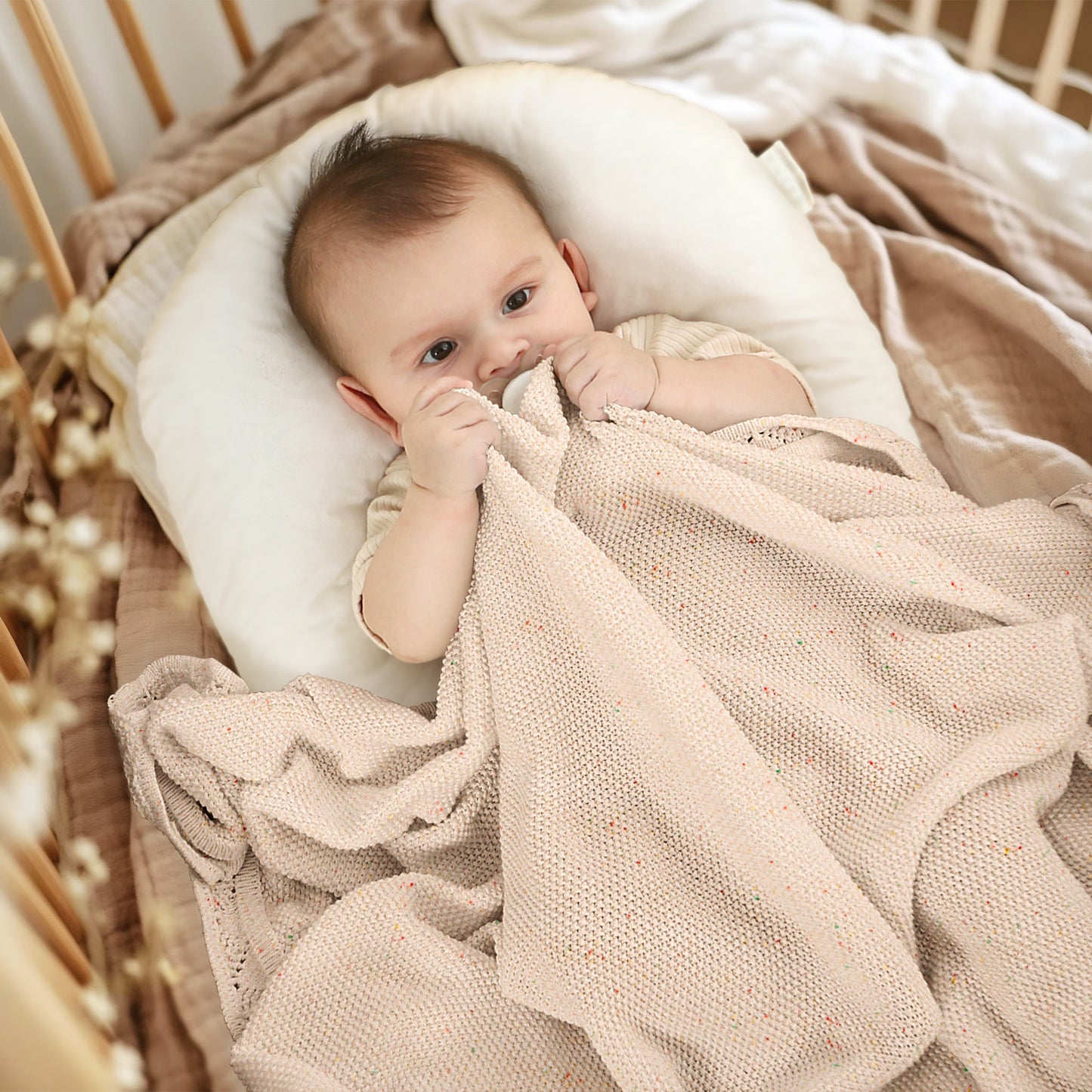 OATMEAL FLECK KNITTED BABY BLANKET