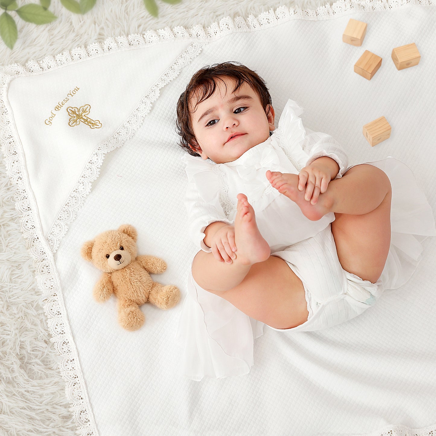 Baptism & Christening Baby Blanket with Hood