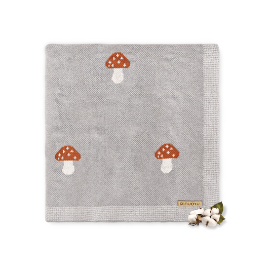 GREY MUSHROOM BABY BLANKT