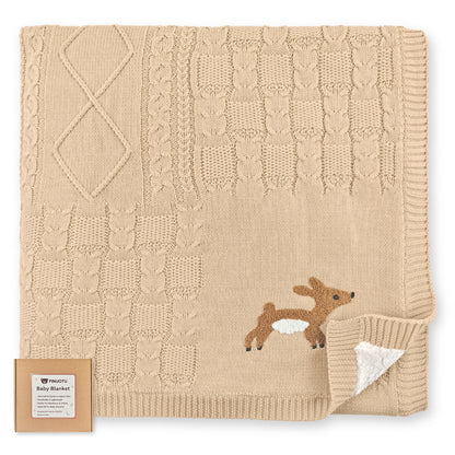 Cotton Knit Baby Blanket with Fleece Lining (Beige)