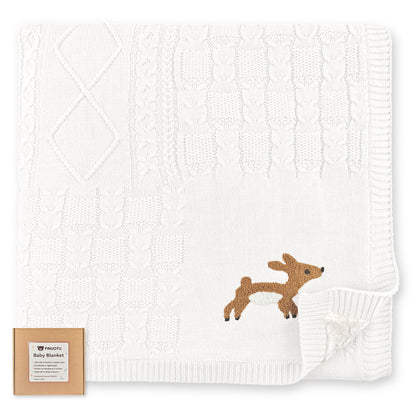 Cotton Knit Baby Blanket with Fleece Lining (Beige)