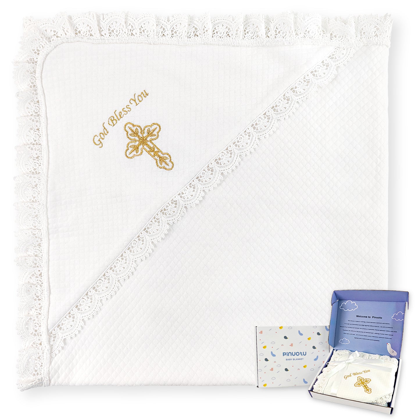 Baptism & Christening Baby Blanket with Hood
