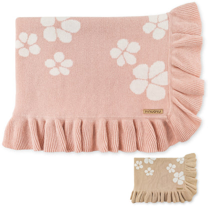 Cotton Knit Baby Blanket with Ruffle Edge