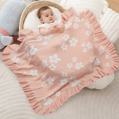 Cotton Knit Baby Blanket with Ruffle Edge