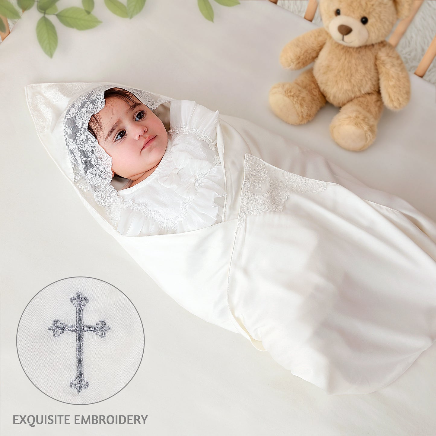 Baptism & Christening Baby Blanket – Luxury Bamboo Fiber Hooded Wrap