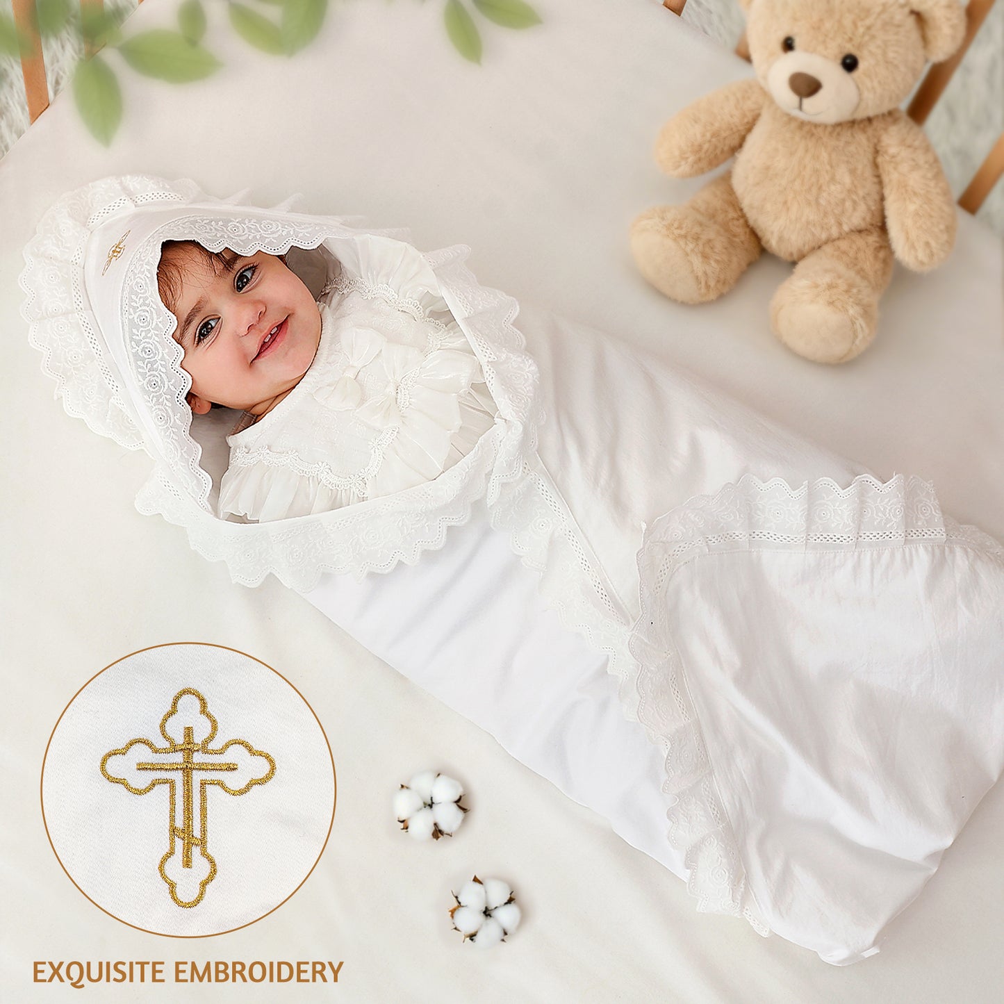 Baptism & Christening Baby Blanket with Hood