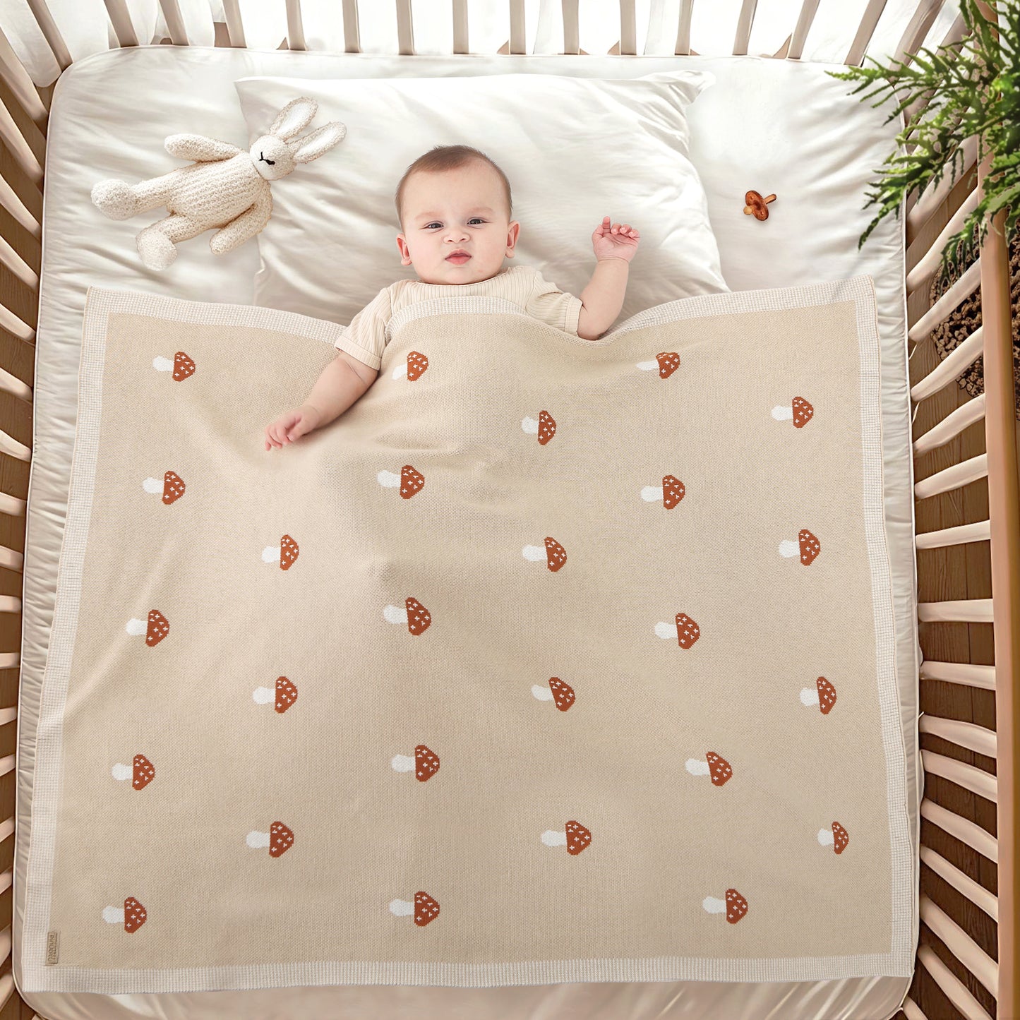 CREAM MUSHROOM BABY BLANKT