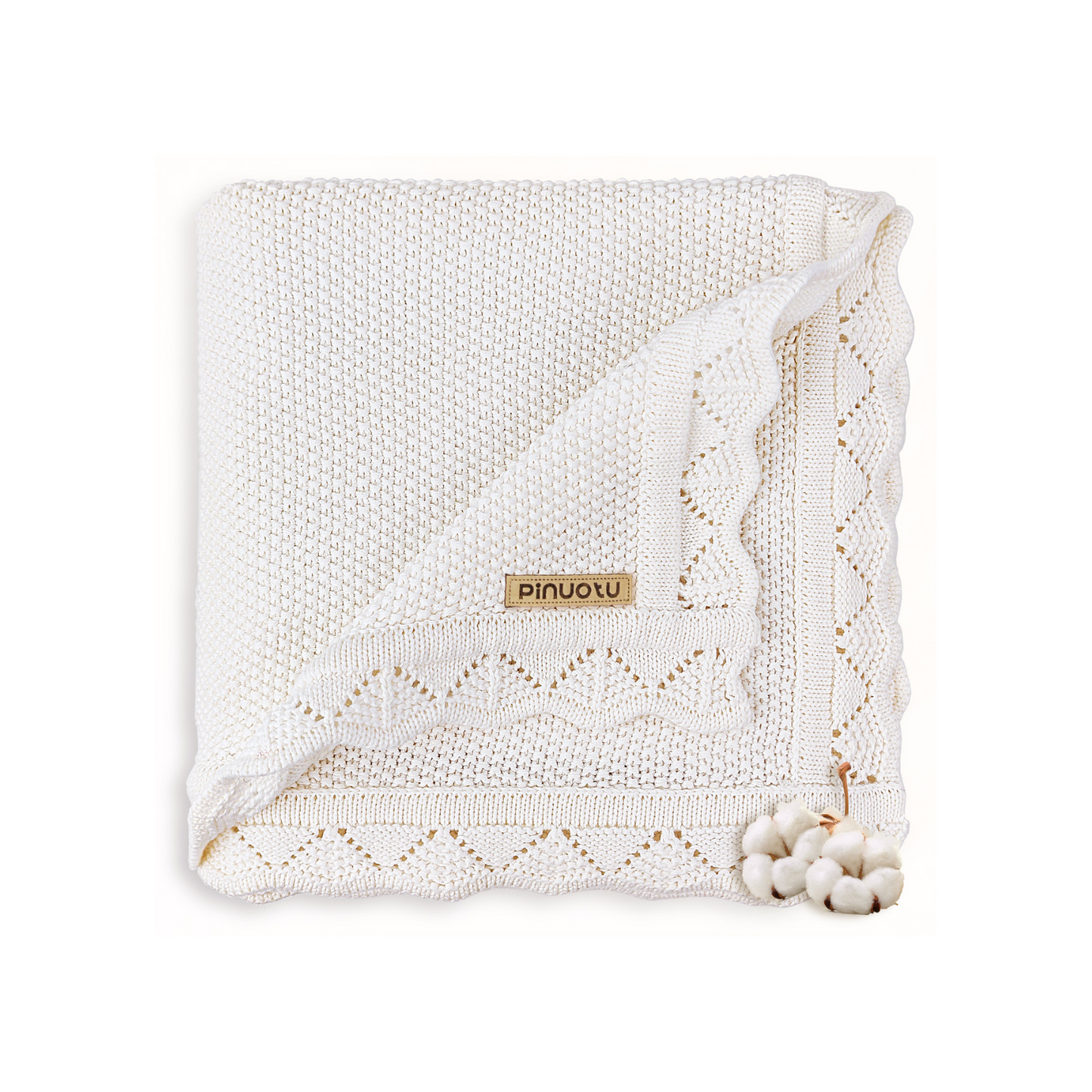 WHITE KNITTED BABY BLANKET
