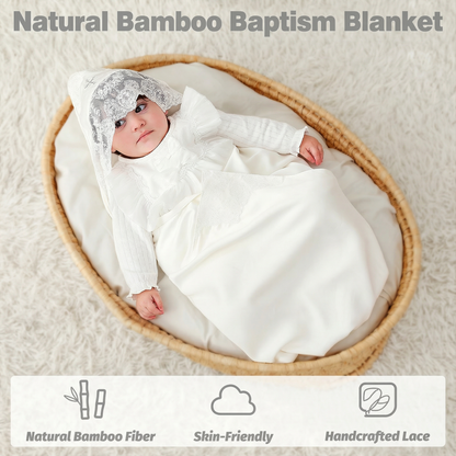 Baptism & Christening Baby Blanket – Luxury Bamboo Fiber Hooded Wrap