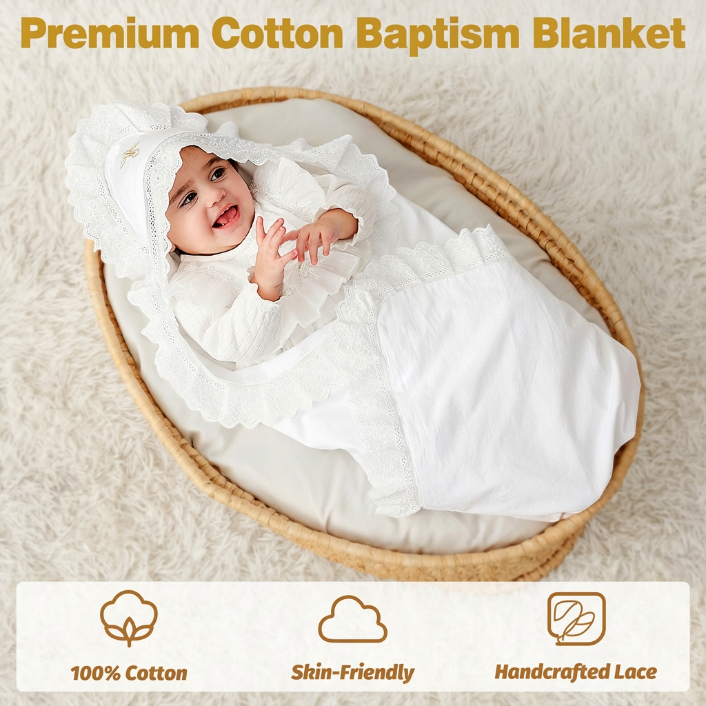 Baptism & Christening Baby Blanket with Hood