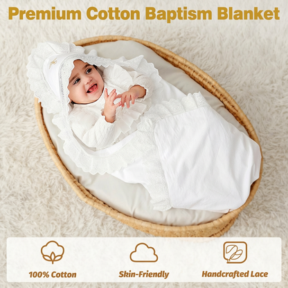 Baptism & Christening Baby Blanket with Hood