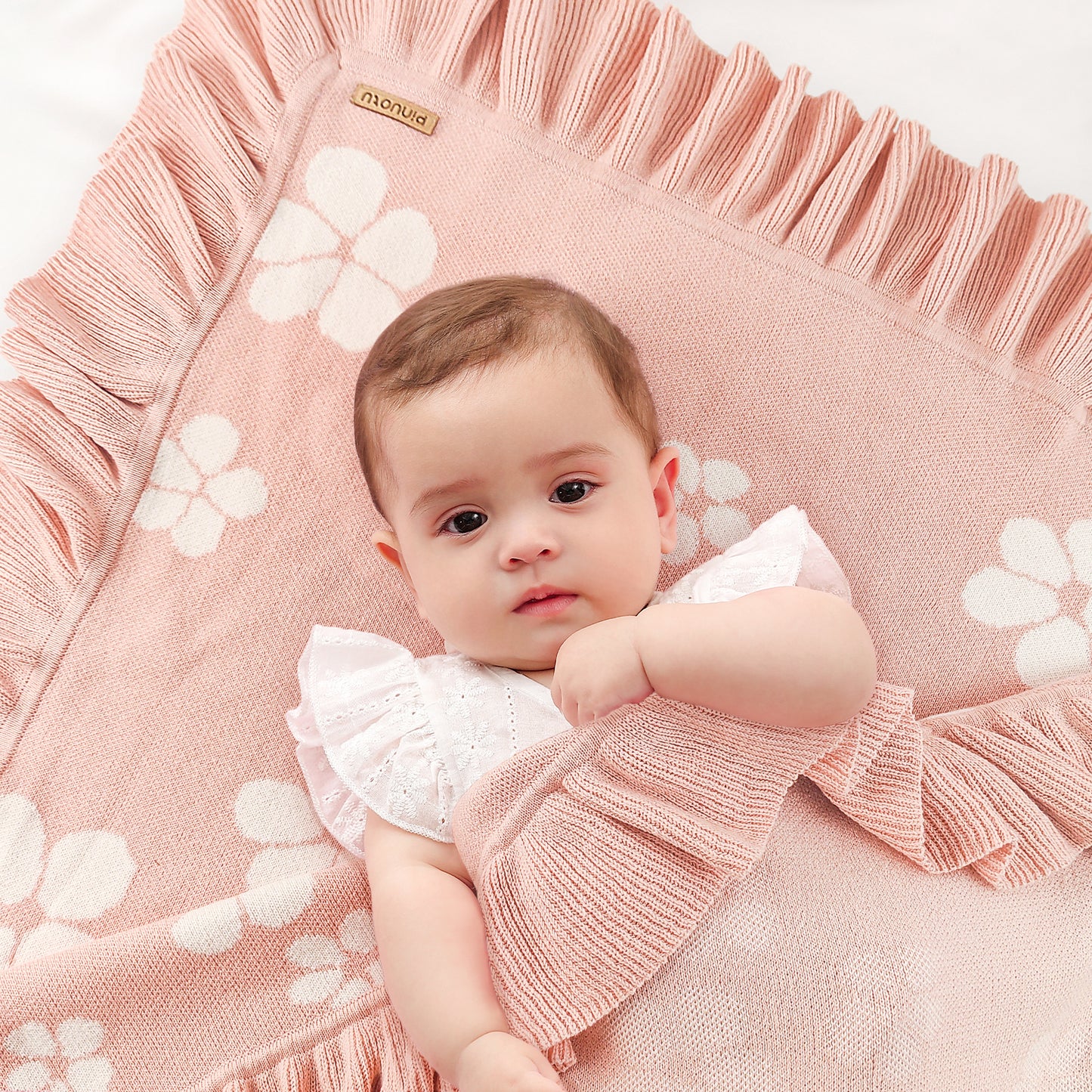 Cotton Knit Baby Blanket with Ruffle Edge