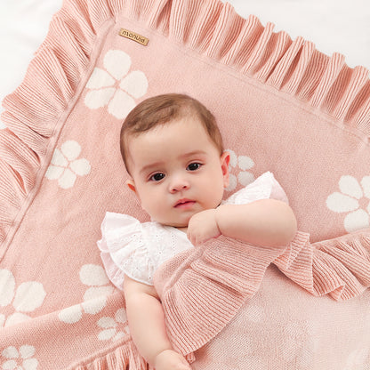 Cotton Knit Baby Blanket with Ruffle Edge