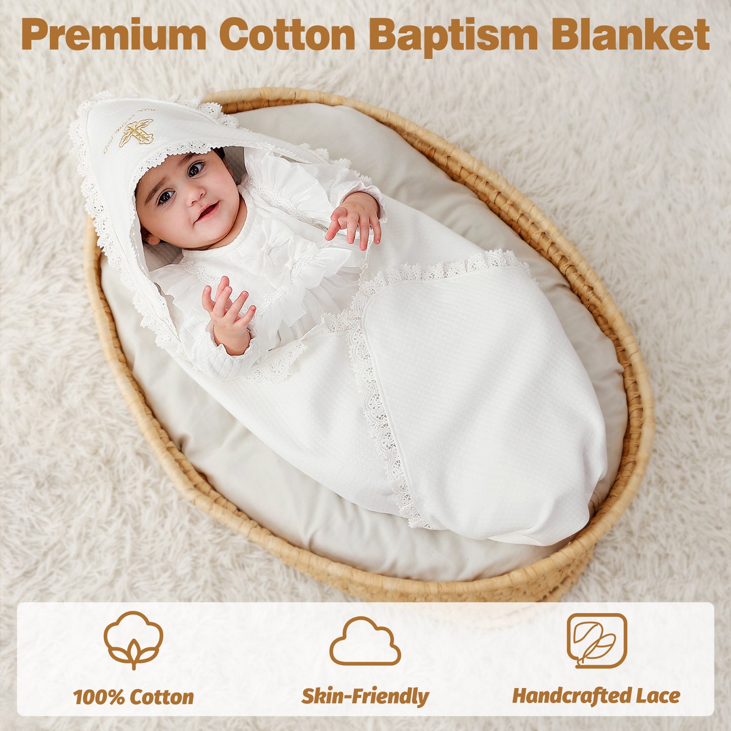 Baptism & Christening Baby Blanket with Hood