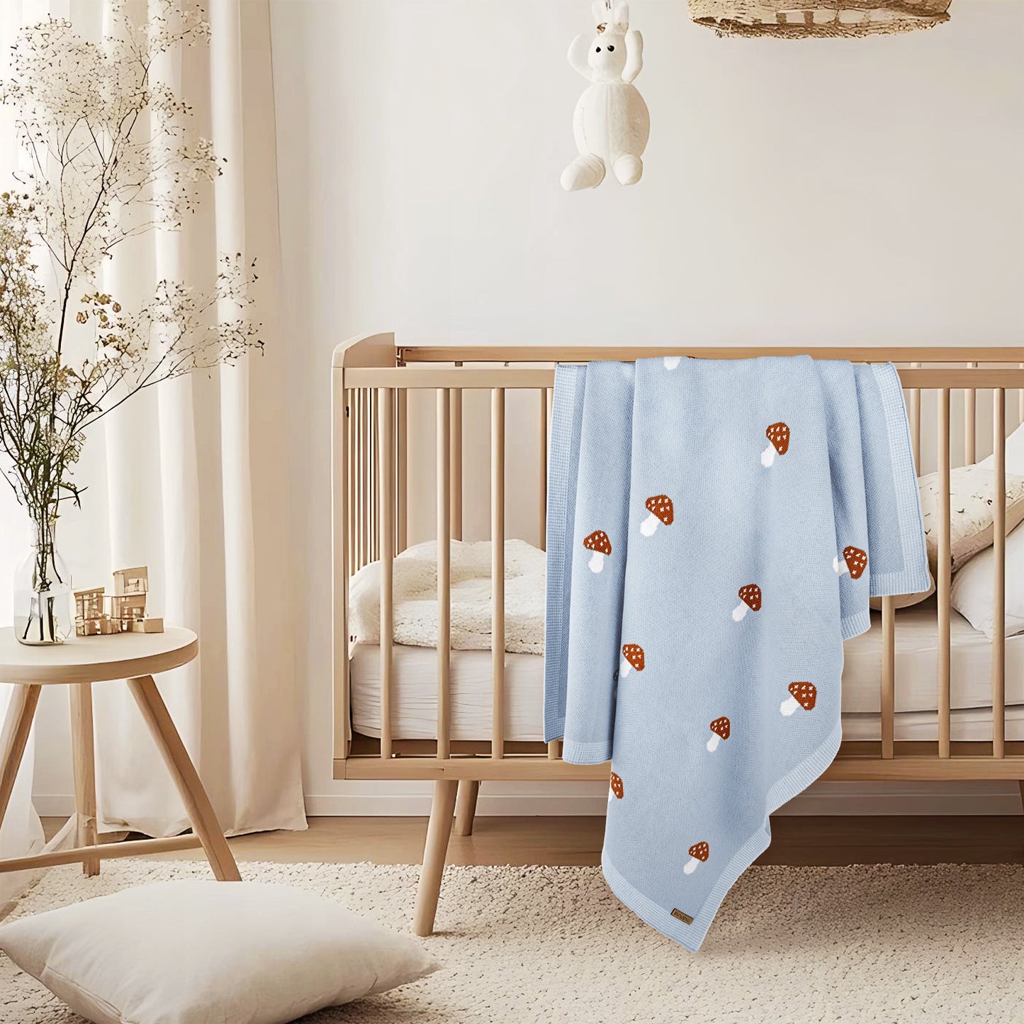 BLUE MUSHROOM BABY BLANKT