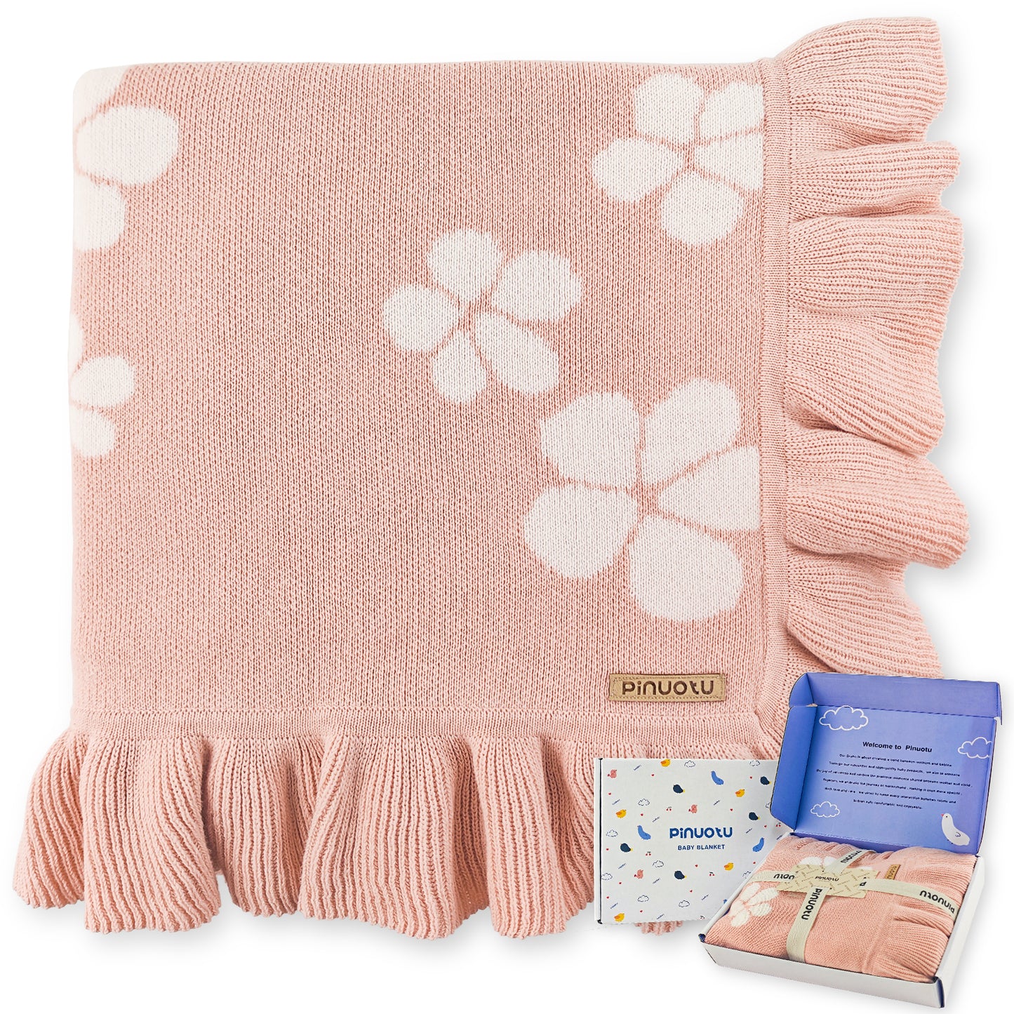 Cotton Knit Baby Blanket with Ruffle Edge