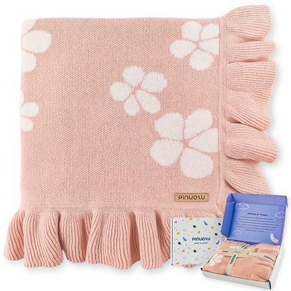 Cotton Knit Baby Blanket with Ruffle Edge