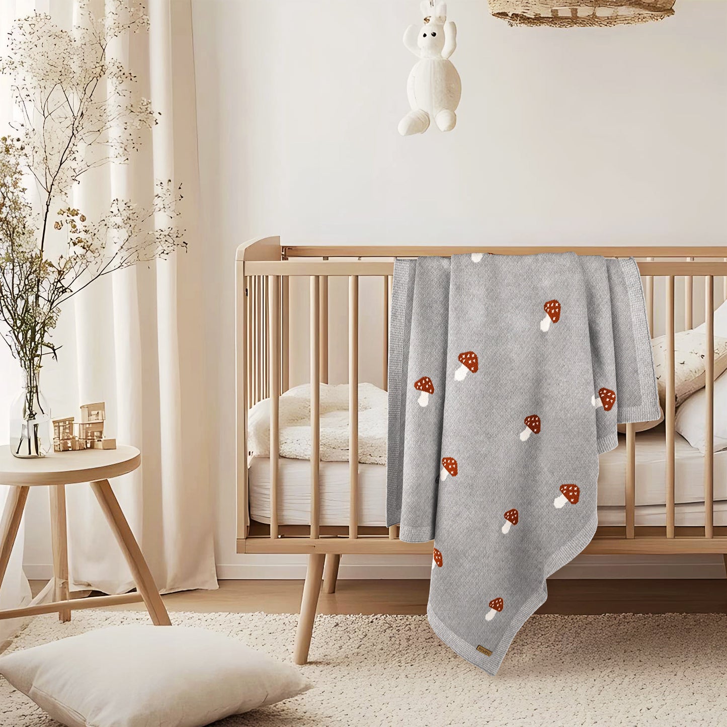 GREY MUSHROOM BABY BLANKT