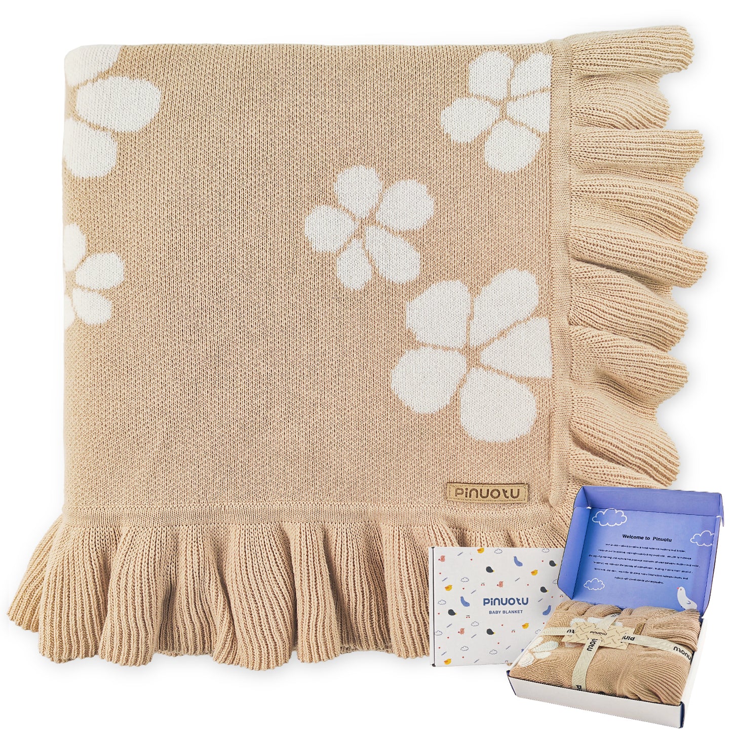 Cotton Knit Baby Blanket with Ruffle Edge