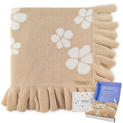 Cotton Knit Baby Blanket with Ruffle Edge