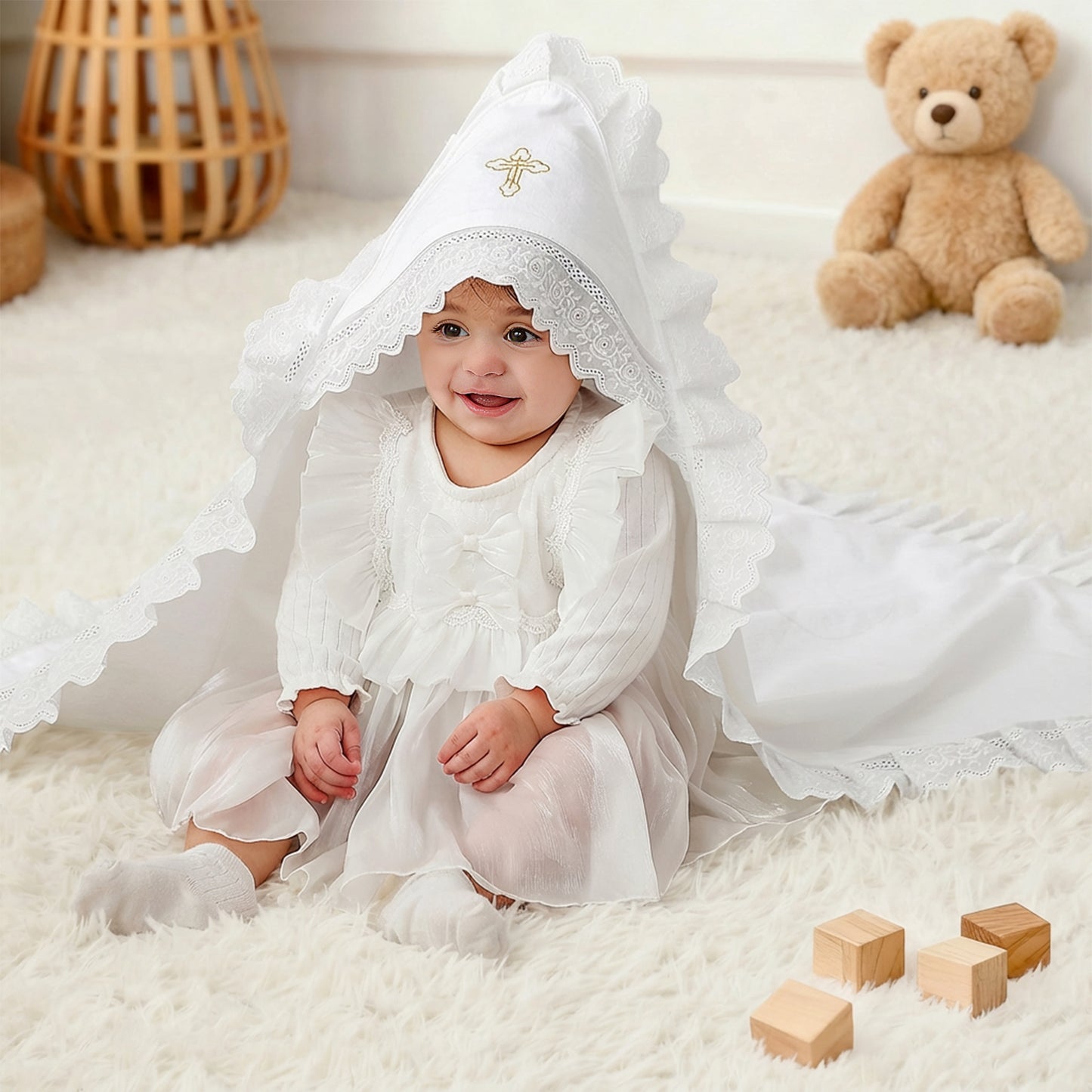Baptism & Christening Baby Blanket with Hood