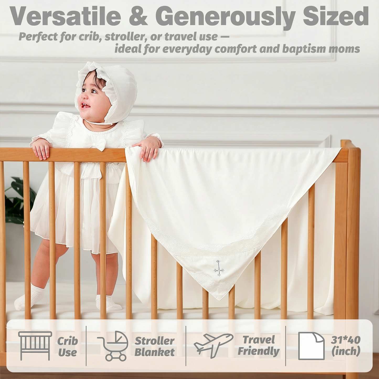 Baptism & Christening Baby Blanket – Luxury Bamboo Fiber Hooded Wrap