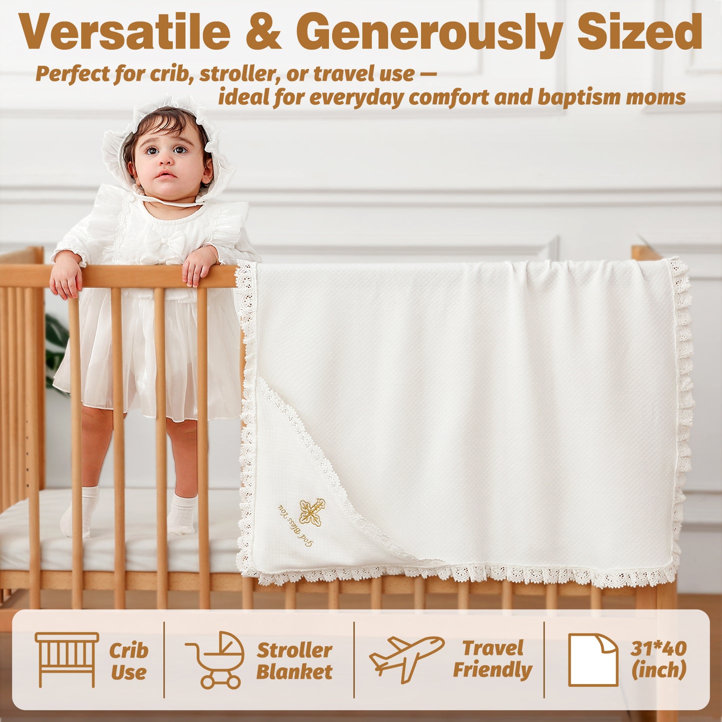 Baptism & Christening Baby Blanket with Hood