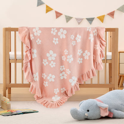 Cotton Knit Baby Blanket with Ruffle Edge