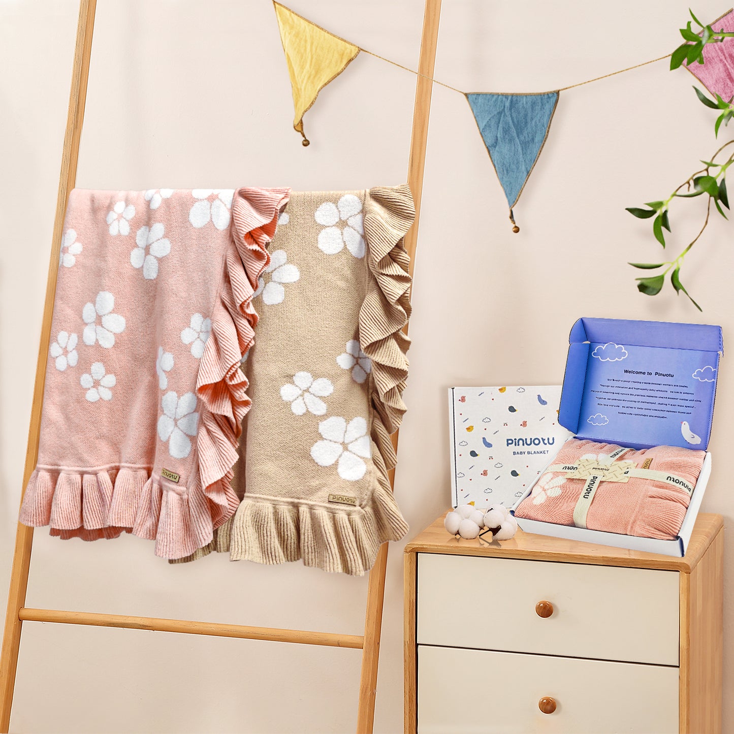 Cotton Knit Baby Blanket with Ruffle Edge