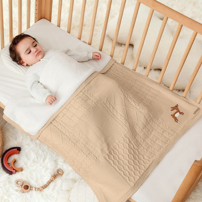 Cotton Knit Baby Blanket with Fleece Lining (Beige)