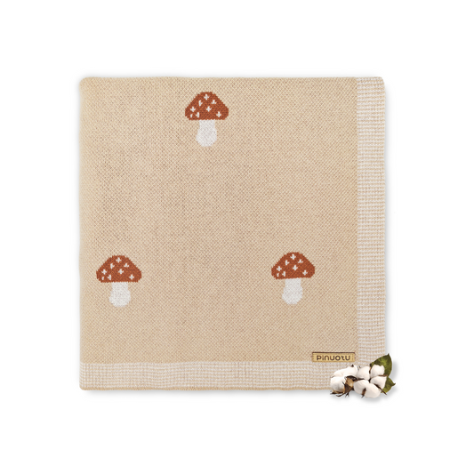 CREAM MUSHROOM BABY BLANKT